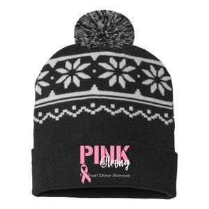 Pink And Strong Breast Cancer Awareness USA-Made Snowflake Beanie