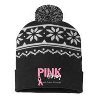 Pink And Strong Breast Cancer Awareness USA-Made Snowflake Beanie