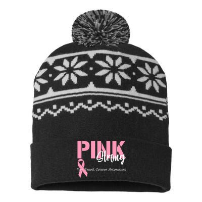 Pink And Strong Breast Cancer Awareness USA-Made Snowflake Beanie