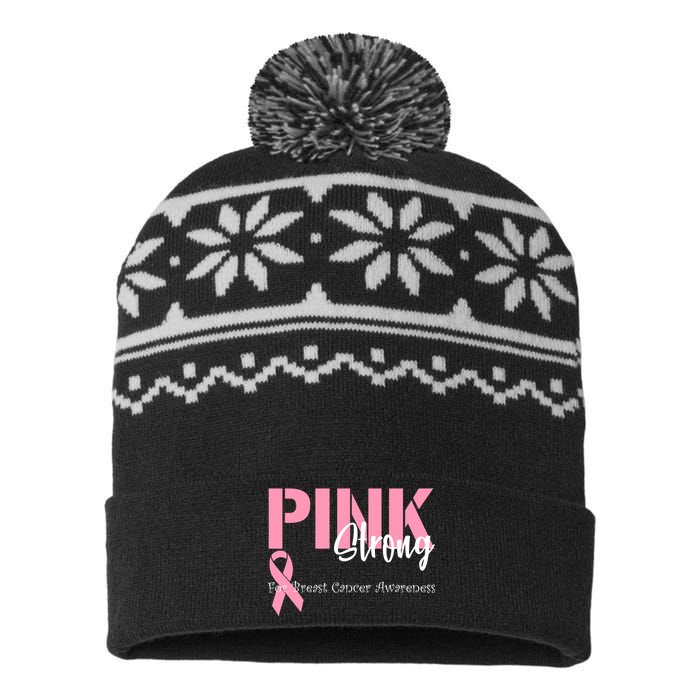 Pink And Strong Breast Cancer Awareness USA-Made Snowflake Beanie