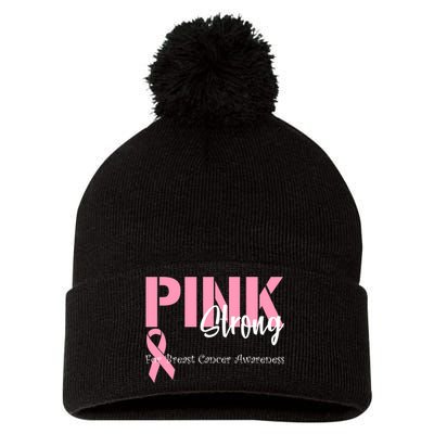 Pink And Strong Breast Cancer Awareness Pom Pom 12in Knit Beanie