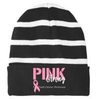 Pink And Strong Breast Cancer Awareness Striped Beanie with Solid Band