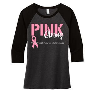 Pink And Strong Breast Cancer Awareness Women's Tri-Blend 3/4-Sleeve Raglan Shirt