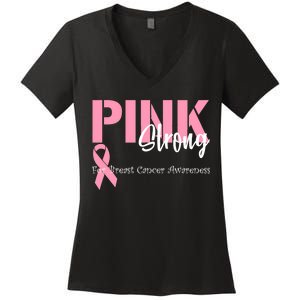 Pink And Strong Breast Cancer Awareness Women's V-Neck T-Shirt