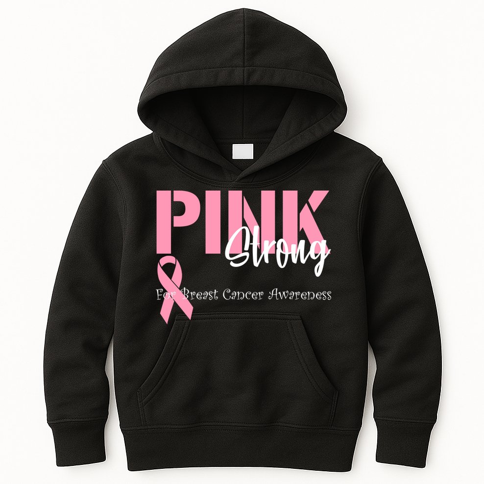 Pink And Strong Breast Cancer Awareness Kids Hoodie