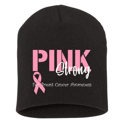 Pink And Strong Breast Cancer Awareness Short Acrylic Beanie