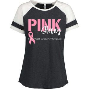 Pink And Strong Breast Cancer Awareness Enza Ladies Jersey Colorblock Tee