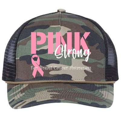 Pink And Strong Breast Cancer Awareness Retro Rope Trucker Hat Cap