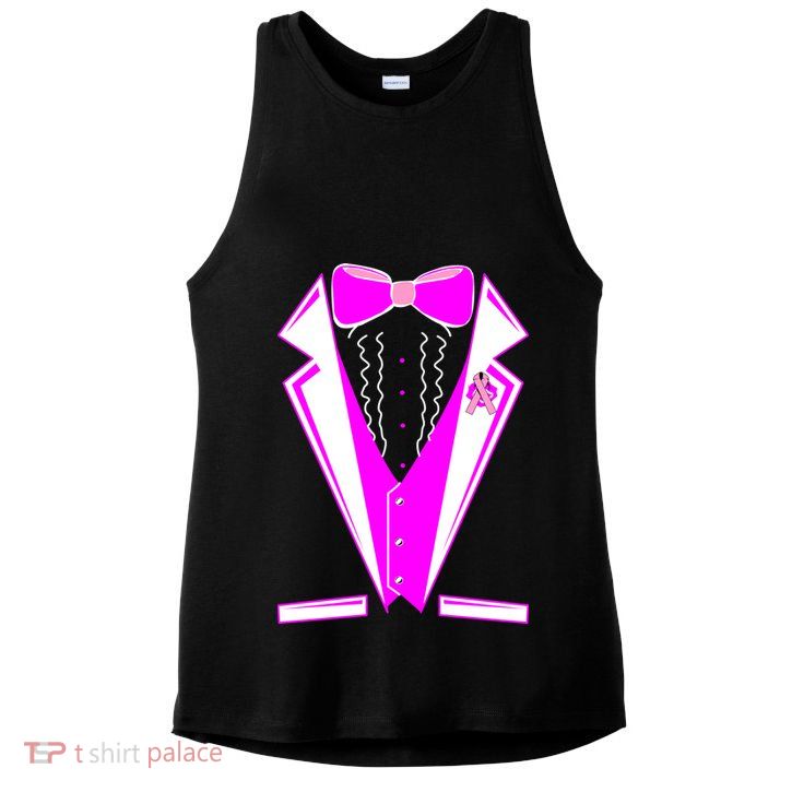 Pink Breast Cancer Tuxedo Ladies PosiCharge Tri-Blend Wicking Tank