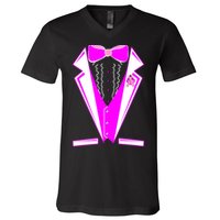 Pink Breast Cancer Tuxedo V-Neck T-Shirt