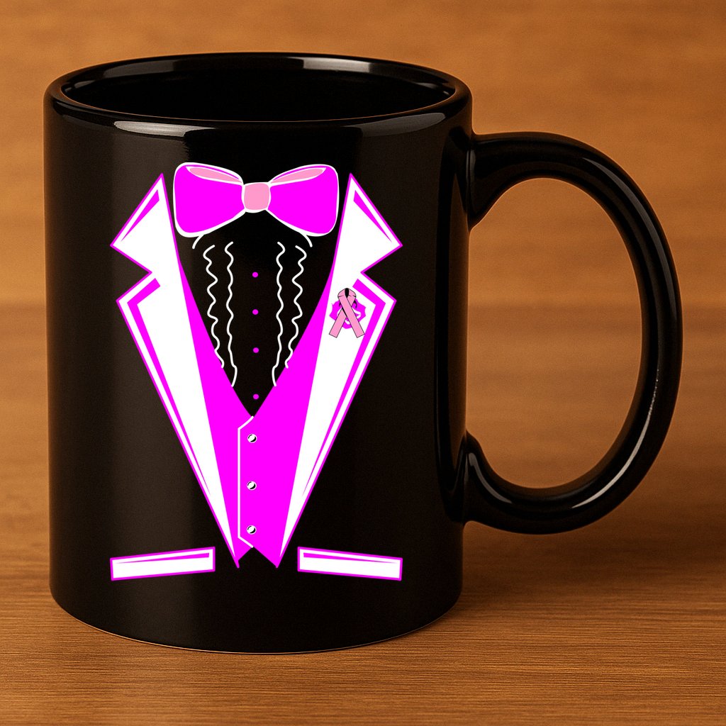 Pink Breast Cancer Tuxedo 11oz C Handle Ceramic Mug