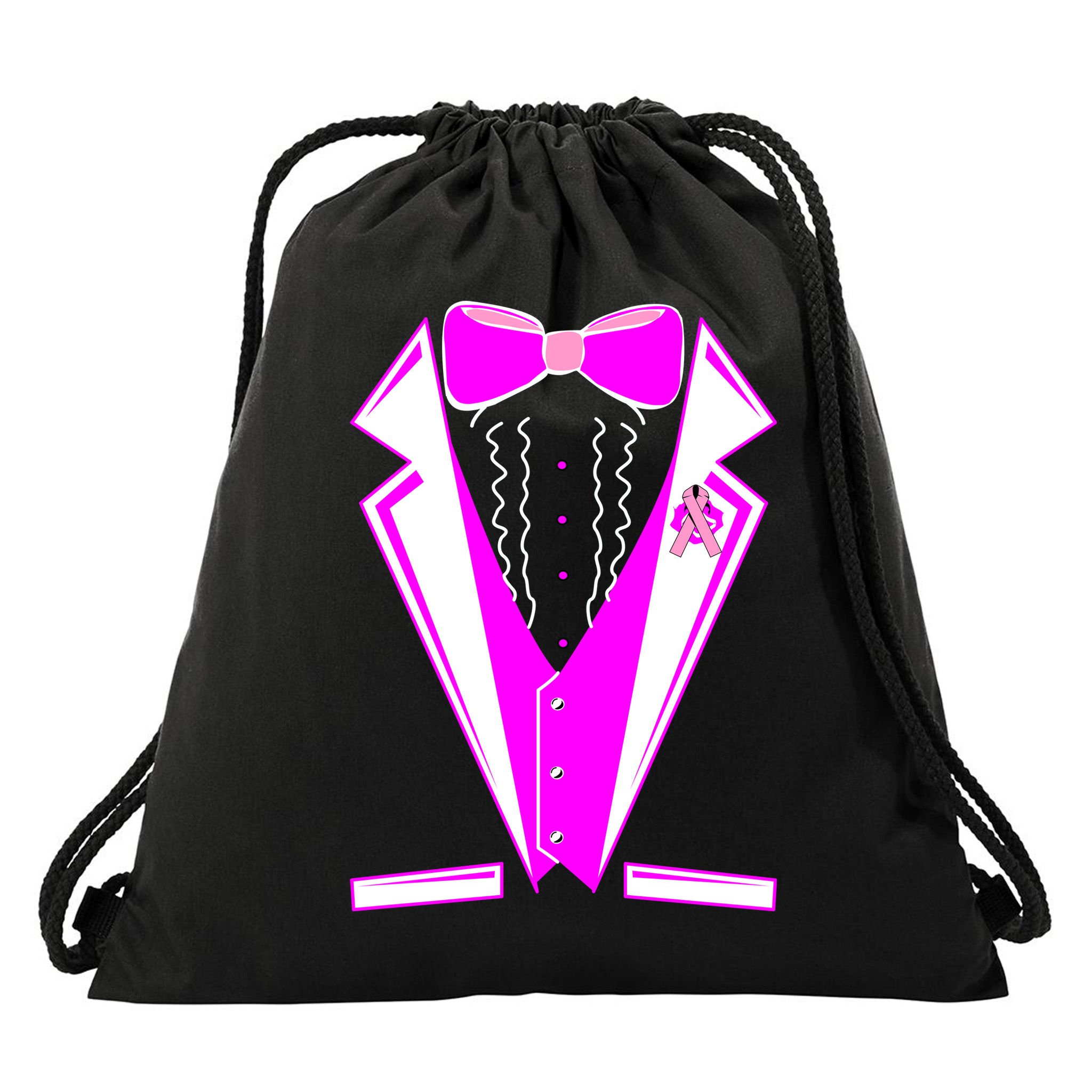 Pink Breast Cancer Tuxedo Drawstring Bag