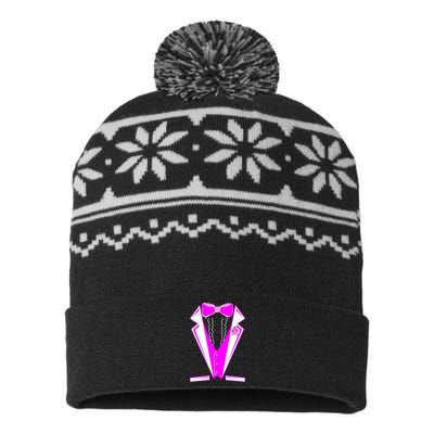 Pink Breast Cancer Tuxedo USA-Made Snowflake Beanie