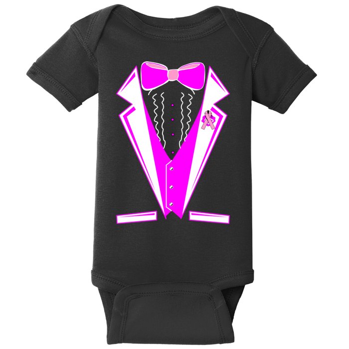 Pink Breast Cancer Tuxedo Baby Bodysuit