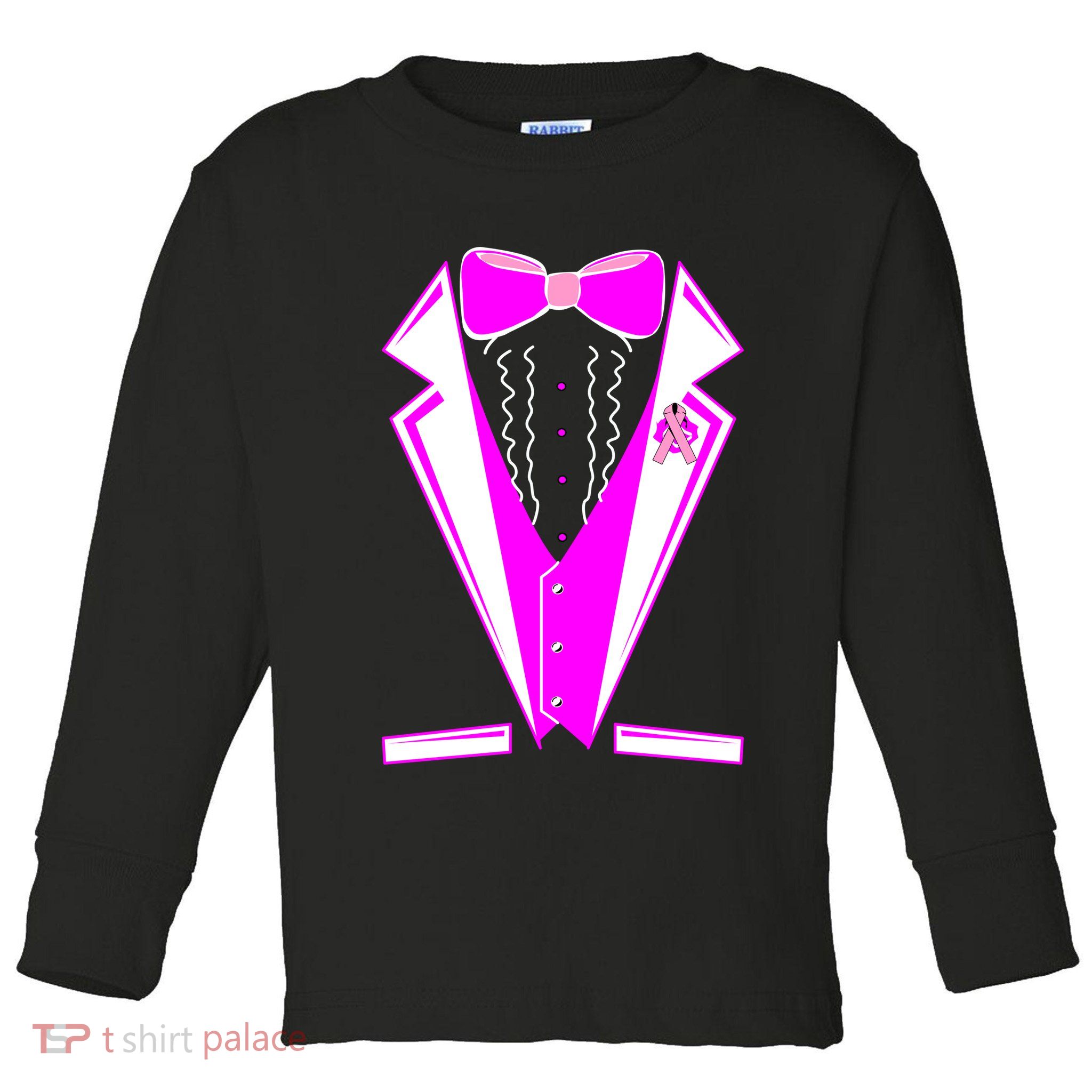 Pink Breast Cancer Tuxedo Toddler Long Sleeve Shirt
