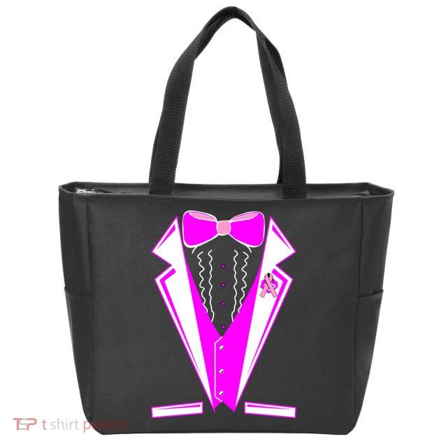 Pink Breast Cancer Tuxedo Zip Tote Bag