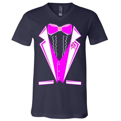 Pink Breast Cancer Tuxedo V-Neck T-Shirt