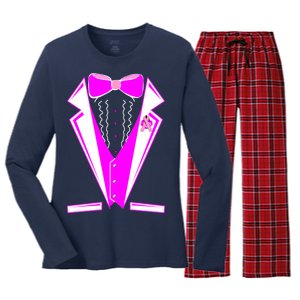 Pink Breast Cancer Tuxedo Women's Long Sleeve Flannel Pajama Set 