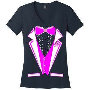 Pink Breast Cancer Tuxedo Women's V-Neck T-Shirt