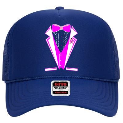 Pink Breast Cancer Tuxedo High Crown Mesh Back Trucker Hat