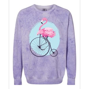 Pink Flamingo On Tall Bicycle Retro Colorblast Crewneck Sweatshirt