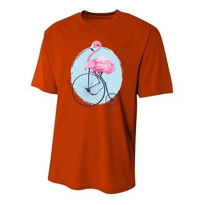 Pink Flamingo On Tall Bicycle Retro Youth Performance Sprint T-Shirt