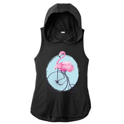 Pink Flamingo On Tall Bicycle Retro Ladies PosiCharge Tri-Blend Wicking Draft Hoodie Tank