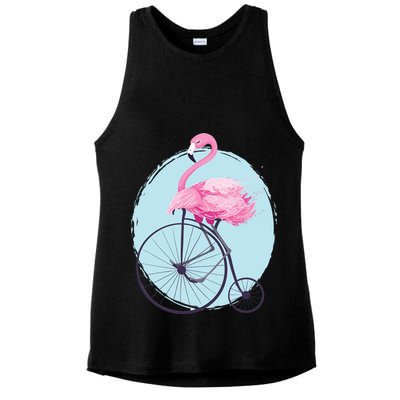 Pink Flamingo On Tall Bicycle Retro Ladies PosiCharge Tri-Blend Wicking Tank