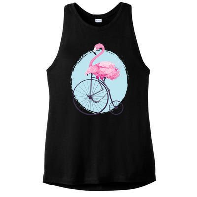 Pink Flamingo On Tall Bicycle Retro Ladies PosiCharge Tri-Blend Wicking Tank