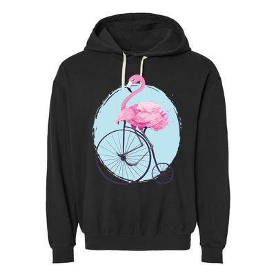 Pink Flamingo On Tall Bicycle Retro Garment-Dyed Fleece Hoodie