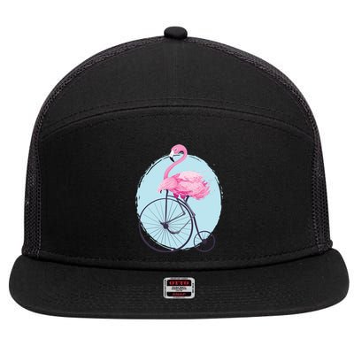 Pink Flamingo On Tall Bicycle Retro 7 Panel Mesh Trucker Snapback Hat