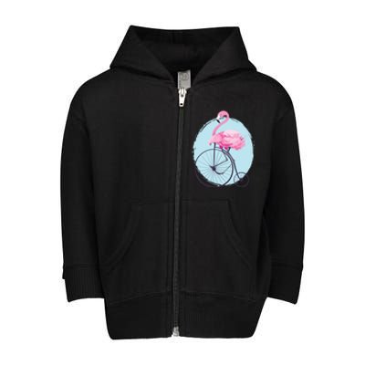 Pink Flamingo On Tall Bicycle Retro Toddler Zip Fleece Hoodie