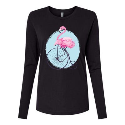 Pink Flamingo On Tall Bicycle Retro Womens Cotton Relaxed Long Sleeve T-Shirt