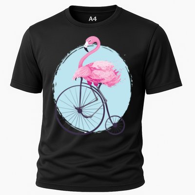 Pink Flamingo On Tall Bicycle Retro Performance Shirt