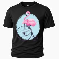 Pink Flamingo On Tall Bicycle Retro Performance Shirt