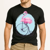 Pink Flamingo On Tall Bicycle Retro Performance Shirt