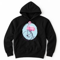 Pink Flamingo On Tall Bicycle Retro Hoodie