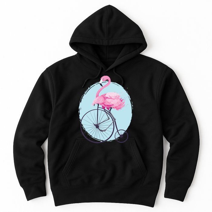 Pink Flamingo On Tall Bicycle Retro Hoodie