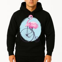 Pink Flamingo On Tall Bicycle Retro Hoodie