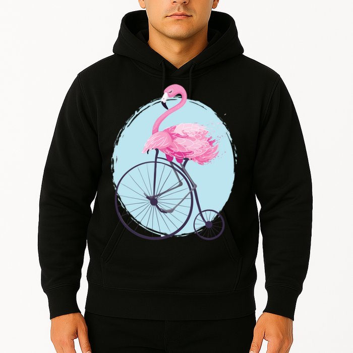 Pink Flamingo On Tall Bicycle Retro Hoodie