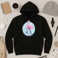 Pink Flamingo On Tall Bicycle Retro Hoodie