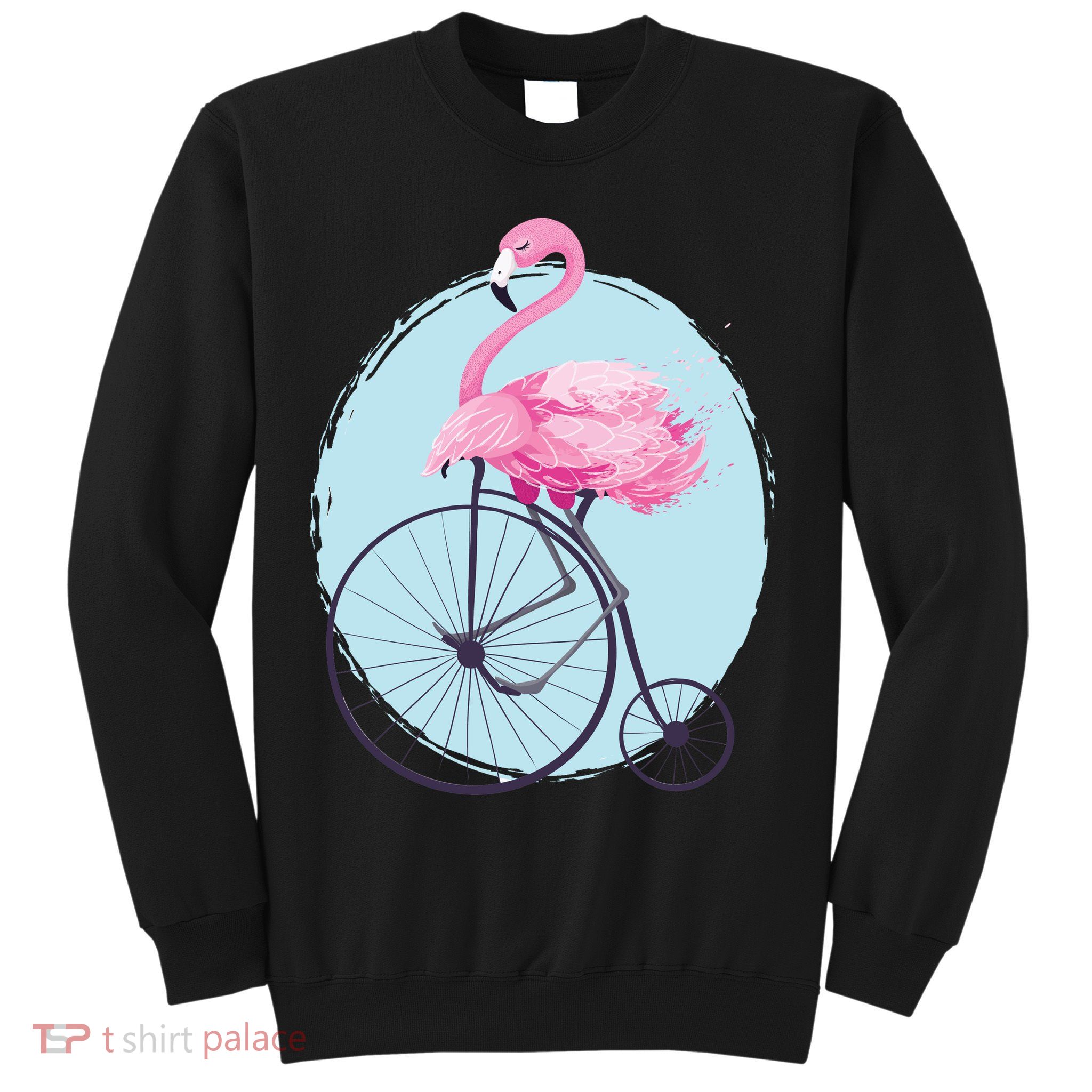 Pink Flamingo On Tall Bicycle Retro Sweatshirt