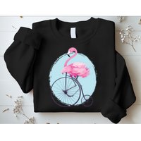 Pink Flamingo On Tall Bicycle Retro Sweatshirt