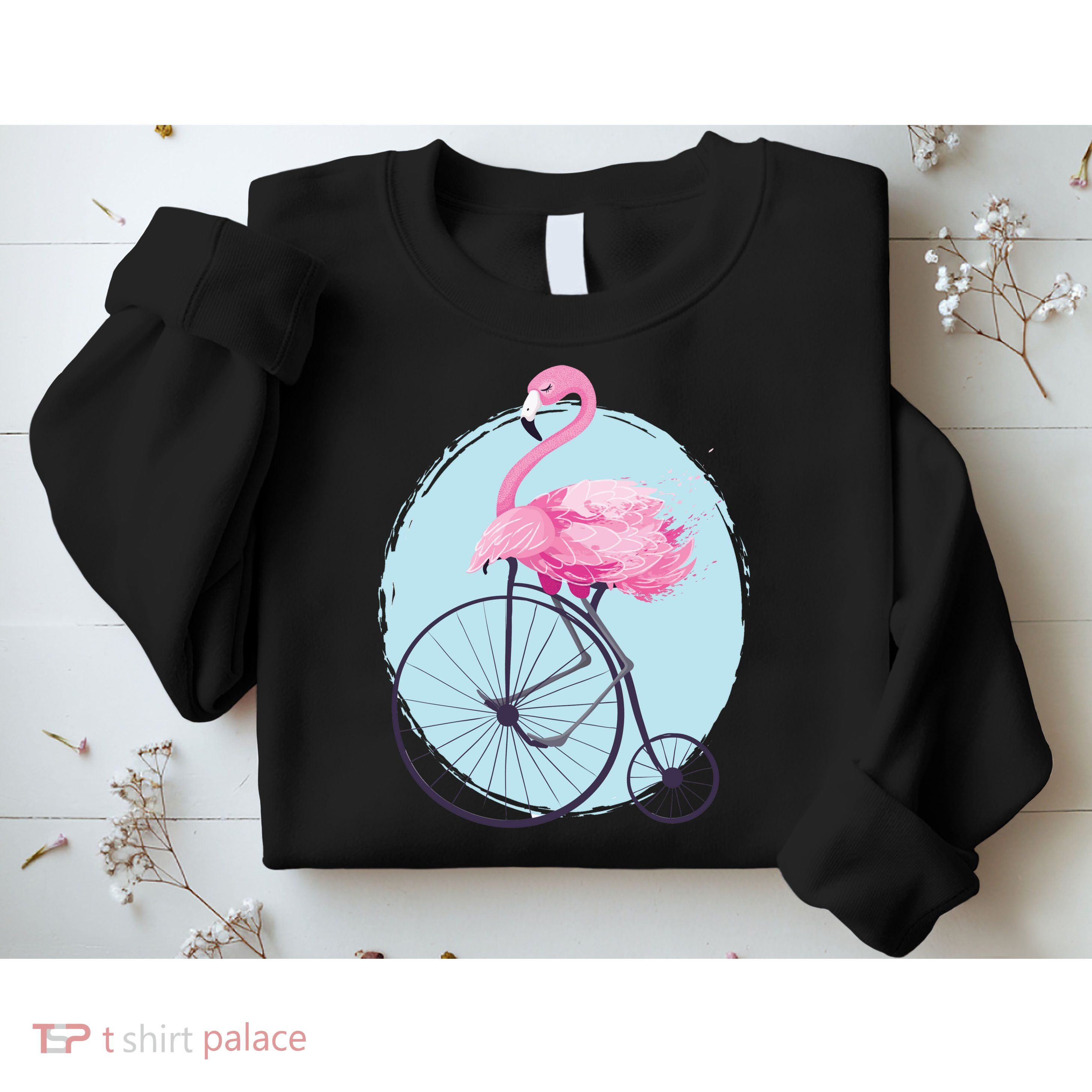 Pink Flamingo On Tall Bicycle Retro Sweatshirt