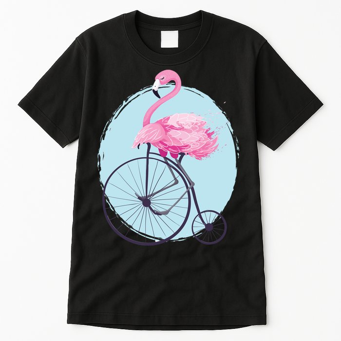 Pink Flamingo On Tall Bicycle Retro Tall T-Shirt