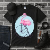 Pink Flamingo On Tall Bicycle Retro Tall T-Shirt