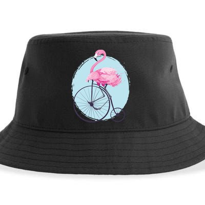 Pink Flamingo On Tall Bicycle Retro Sustainable Bucket Hat