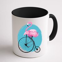 Pink Flamingo On Tall Bicycle Retro Mug