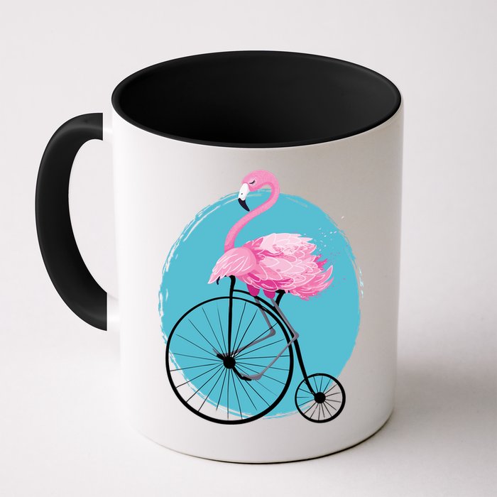 Pink Flamingo On Tall Bicycle Retro Mug