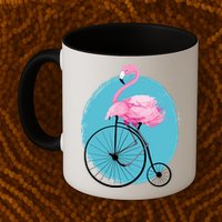 Pink Flamingo On Tall Bicycle Retro Mug